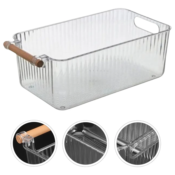 Organizador Multiuso Acrílico com Alça em Madeira - 31x18x12cm