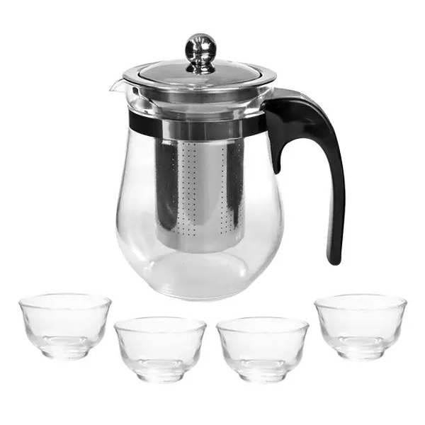 Conjunto para Chá em Vidro com Infusor e 4 Mini xicaras – 5 Peças Elegantes